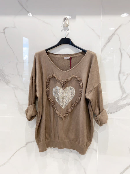 Heart Front Cotton Sweater - Italian