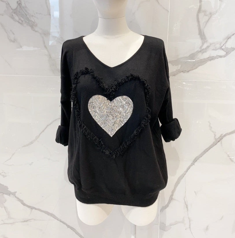 Heart Front Cotton Sweater - Italian