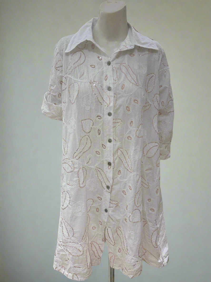 Sequin Front Dress With Embroidery