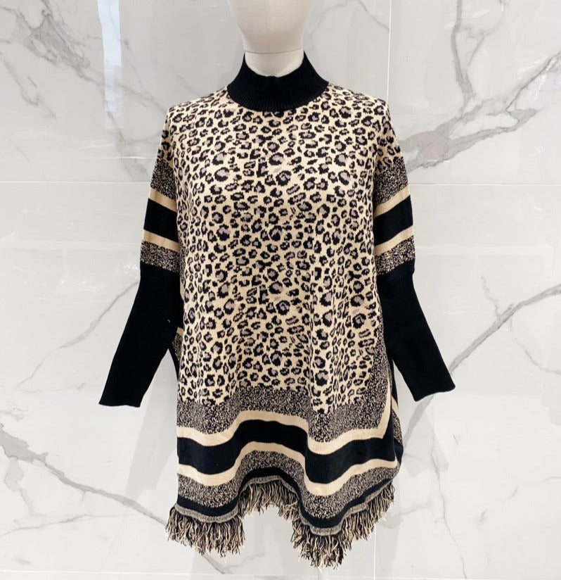 Animal Print Poncho Sweater