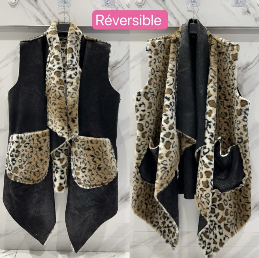 Reversible Leopard Print Fur Vest - Italian