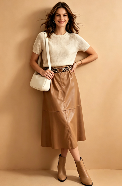 Belted Leather Skirt