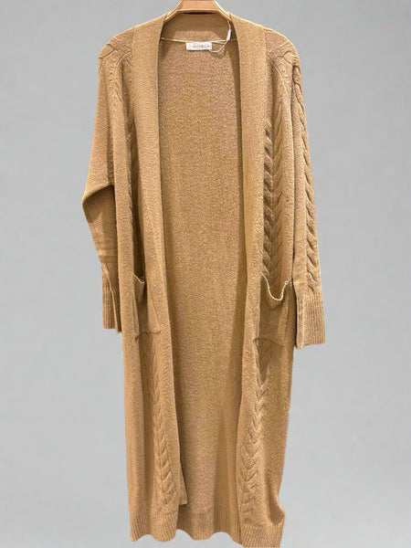 Long Open Front Rib Knit Cardigan