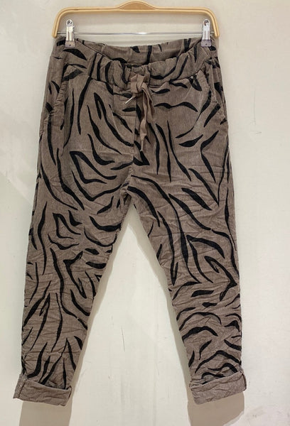 Zebra Print Draw String Waist Pants- Italian