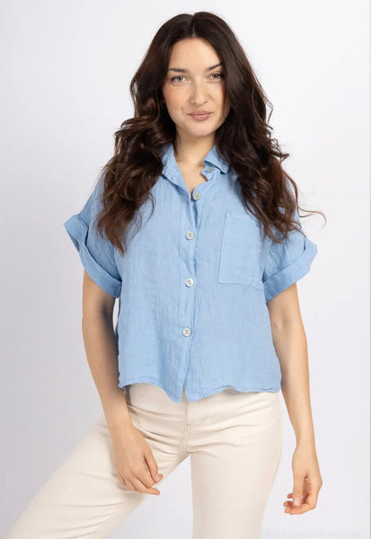 Short Sleeve Button Front Linen Shirt