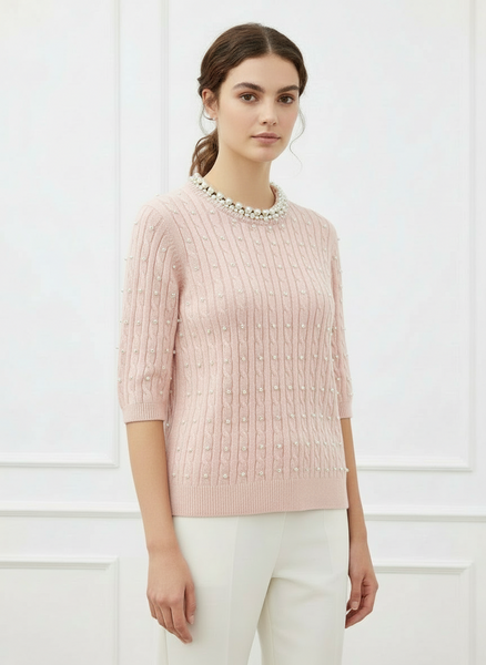 Short Sleeve Pearl Sweater