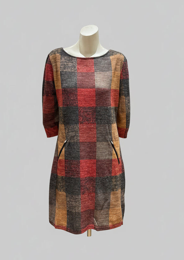 3/4 Sleeve Plaid Dress