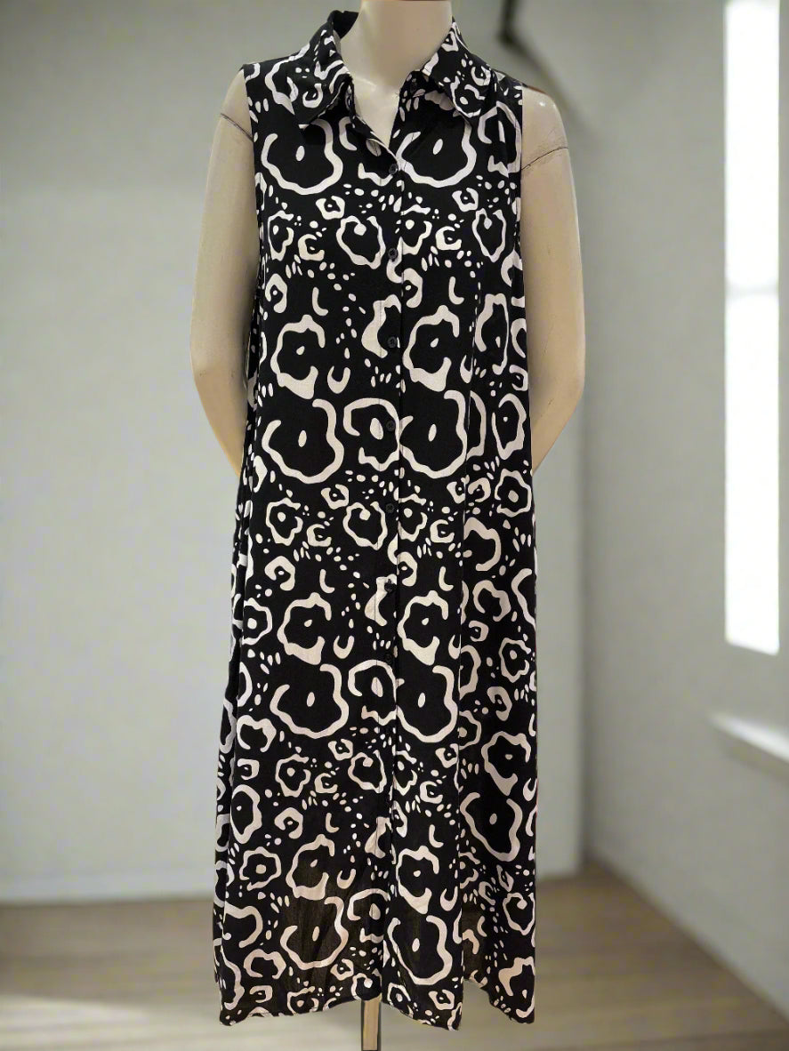 Sleeveless Printed Shirt Dress
