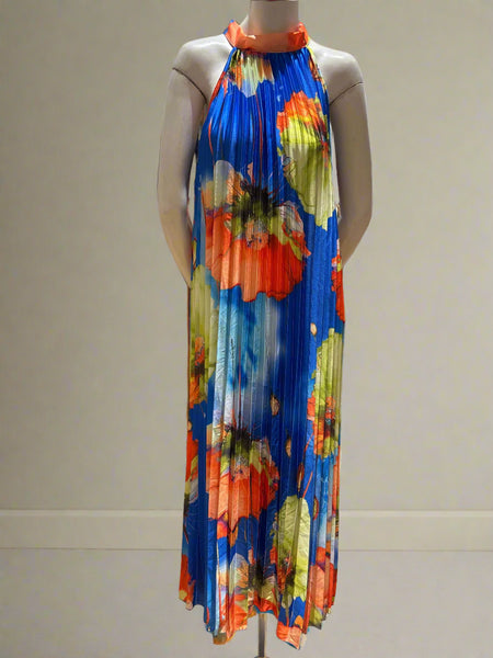 Long Pleated Floral Dress