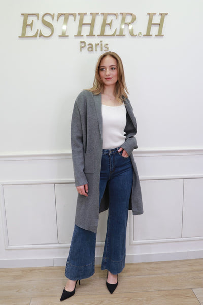 Long Open Front Knit Cardigan