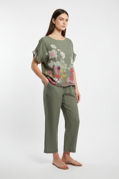 Floral Print Linen Top - Italian