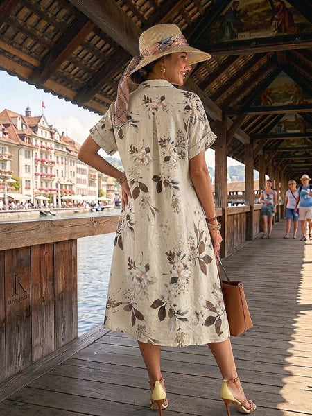 Floral Linen Button Front Dress