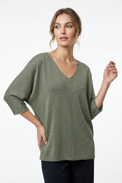 3/4 Sleeve V-Neck Lurex Sweater