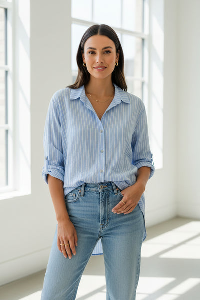 Stripe Button Front Cotton Shirt