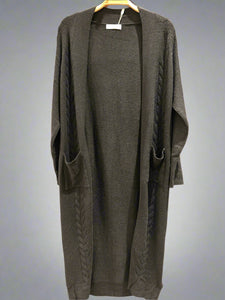 Long Open Front Rib Knit Cardigan