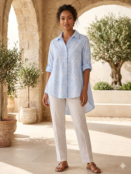 Embroidery Detail Button Front Cotton Shirt