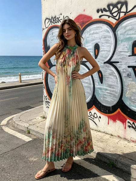 Long Pleat Floral Dress