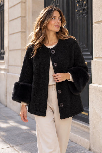 Fur/Trim Crop Cardigan