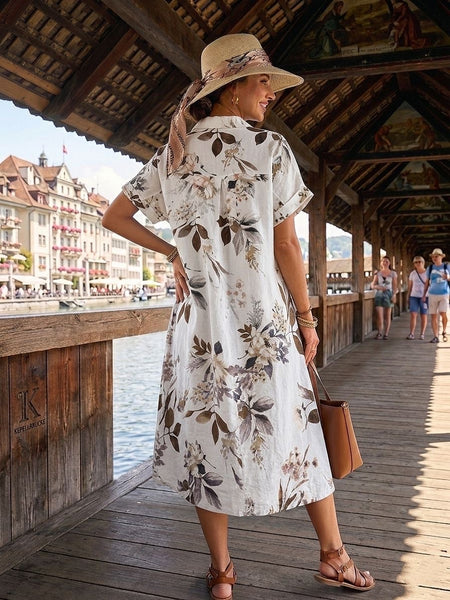 Floral Linen Button Front Dress