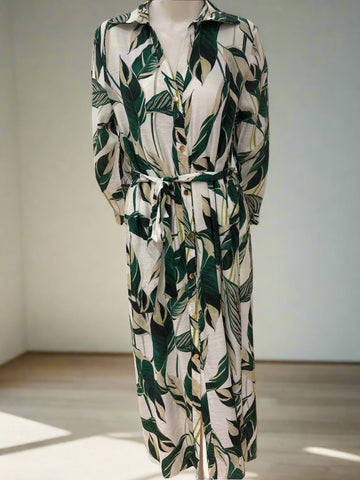 Belted Leaf Print Dress
