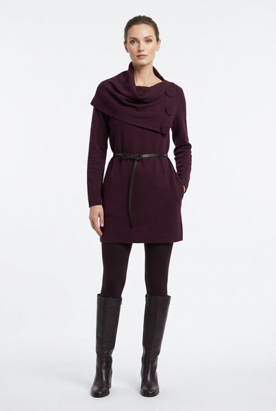 Draped Collar Belted Sweater Tunic