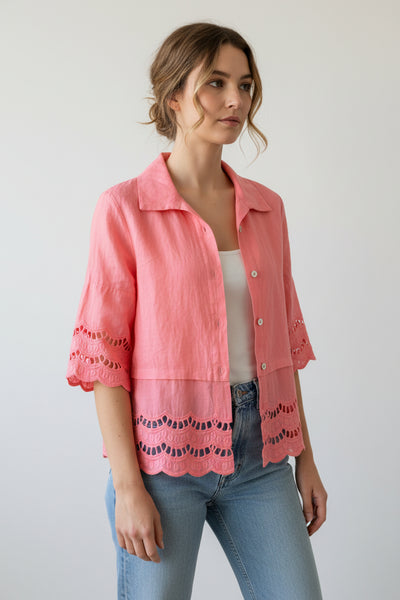 Eyelet Trim Linen Jacket