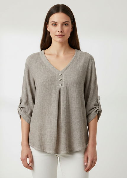 Short Sleeve Linen/Cotton Top - Italian