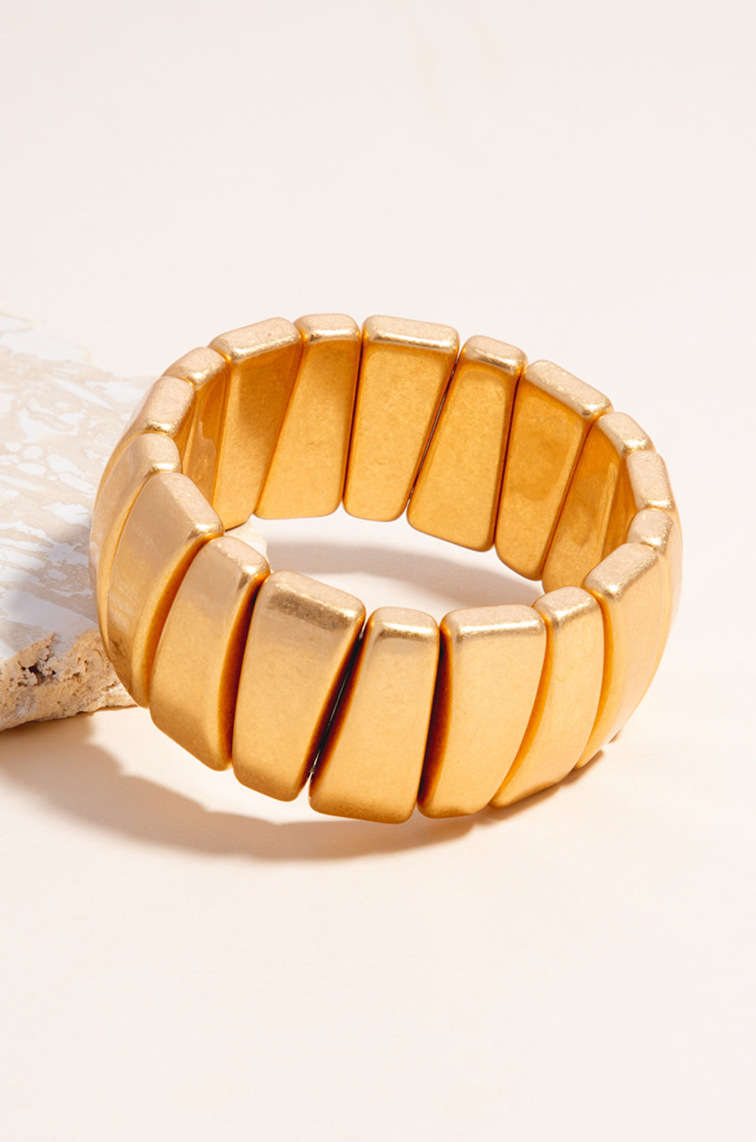 Worn Metallic Rectangle Beaded Elastic Bracelet