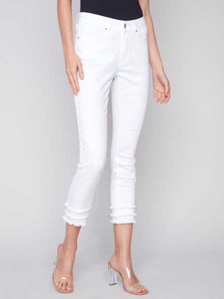 Fringe Detail Crop Denim With 5 Pockets