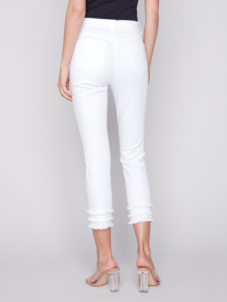 Fringe Detail Crop Denim With 5 Pockets