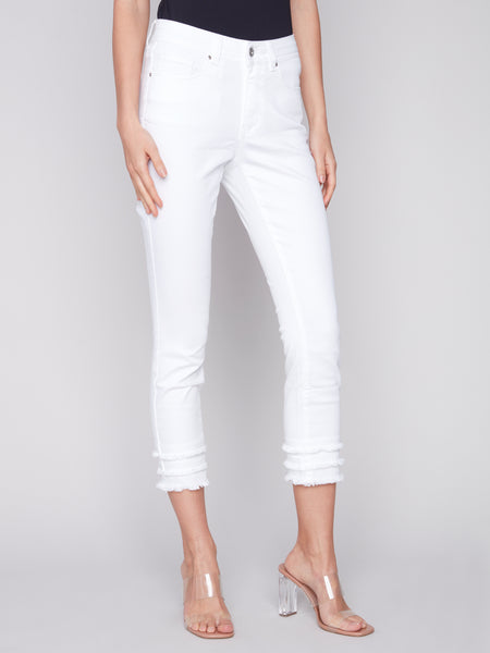 Fringe Detail Crop Denim With 5 Pockets