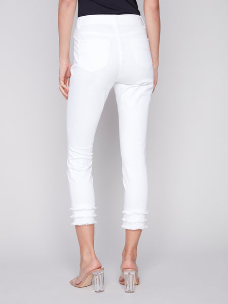 Fringe Detail Crop Denim With 5 Pockets