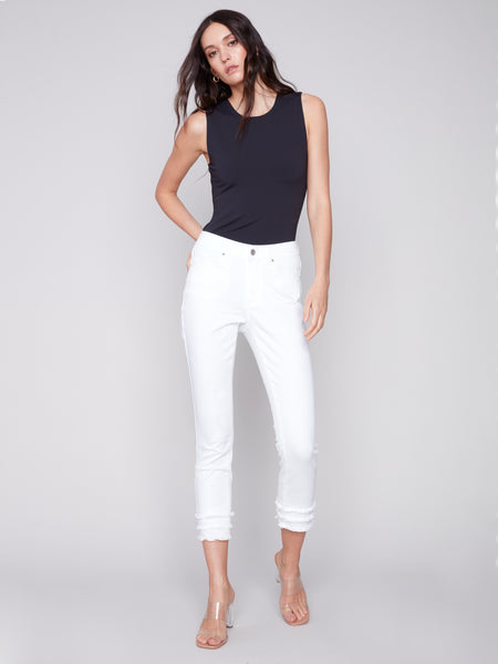 Fringe Detail Crop Denim With 5 Pockets