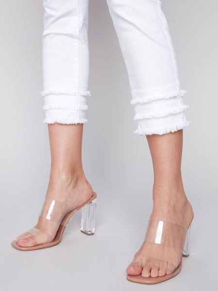 Fringe Detail Crop Denim With 5 Pockets