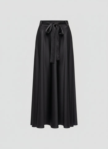 Long Belted Sateen Skirt