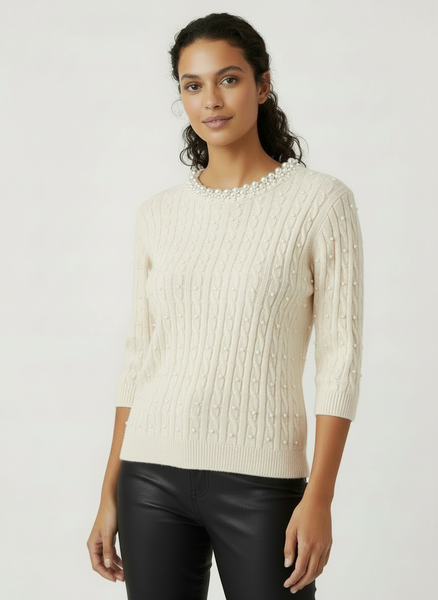 Short Sleeve Pearl Sweater