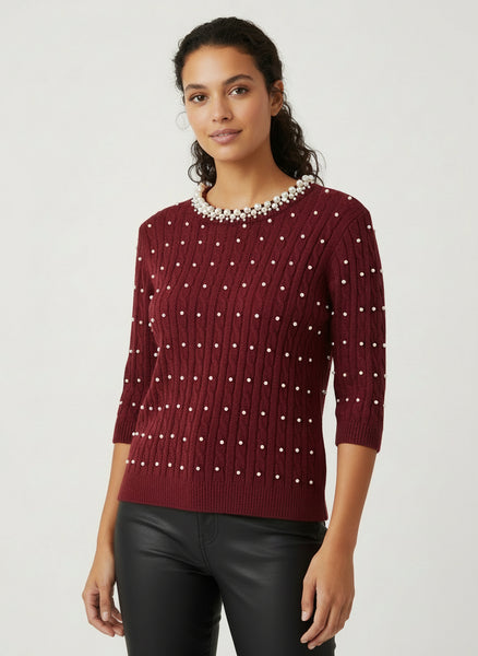 Short Sleeve Pearl Sweater