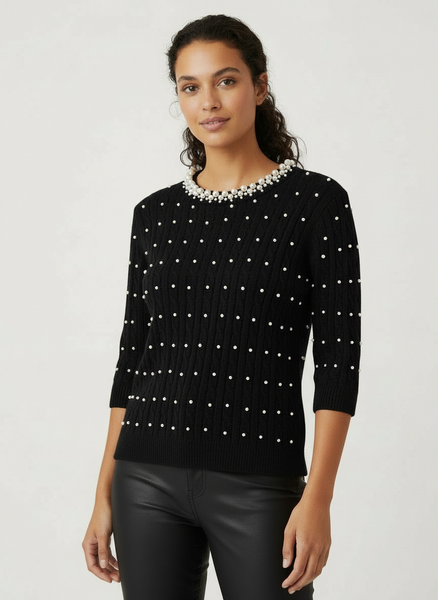 Short Sleeve Pearl Sweater