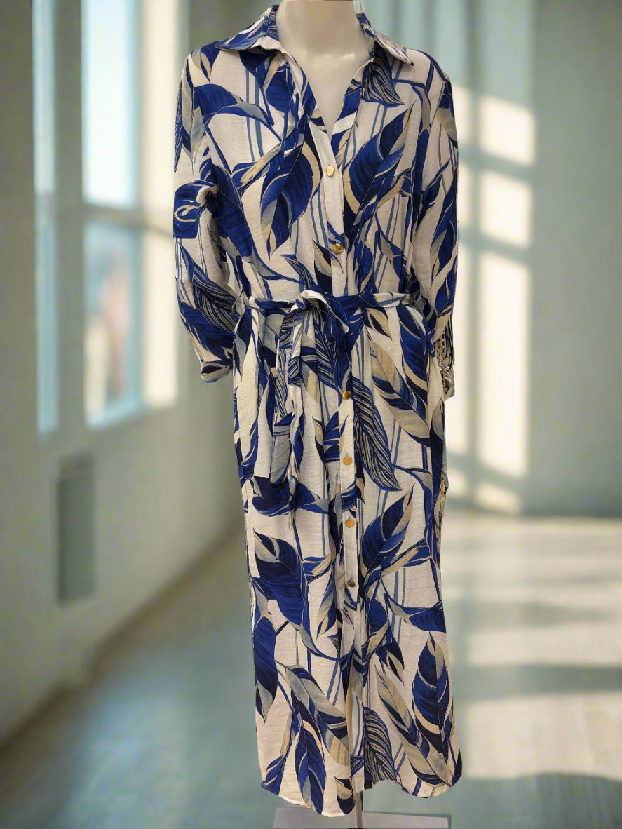 Belted Leaf Print Dress