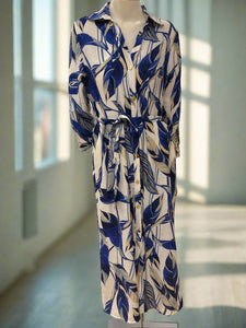 Belted Leaf Print Dress