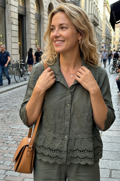 Eyelet Trim Linen Jacket