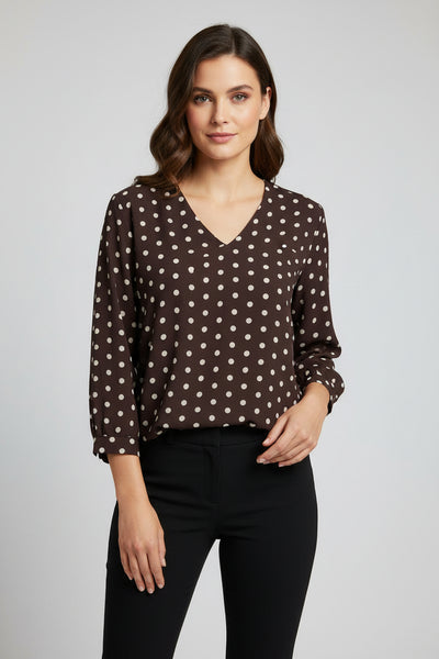 Long Sleeve V Neck Polka Dot Top