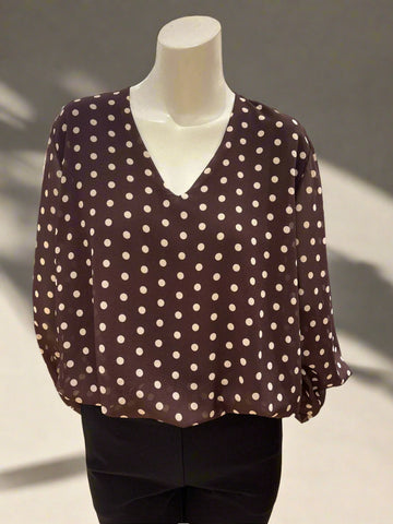 Long Sleeve V Neck Polka Dot Top