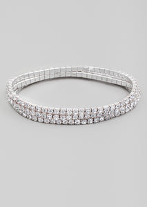 Three Row Rhinestone Studded Stretch Bracelet