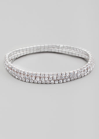 Three Row Rhinestone Studded Stretch Bracelet