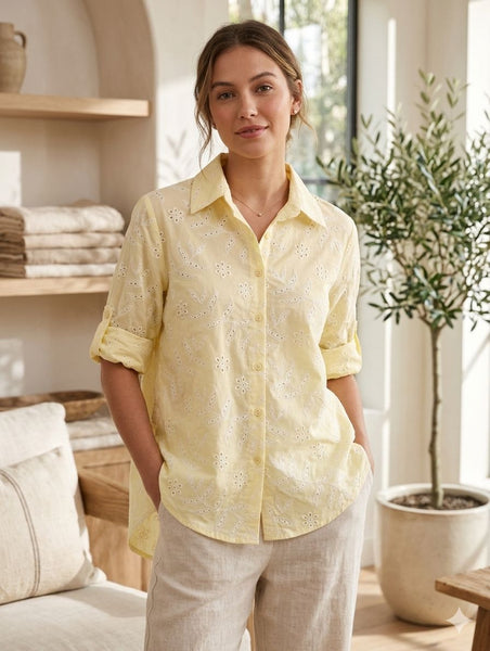 Embroidery Detail Button Front Cotton Shirt