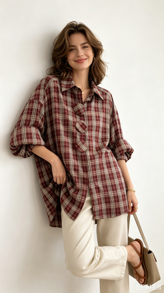 Button Front Plaid Tunic