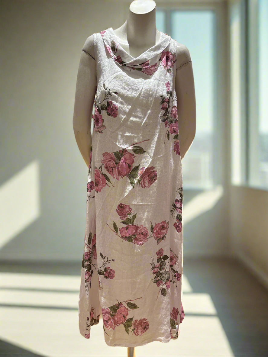 Long Floral Linen Dress - Italian