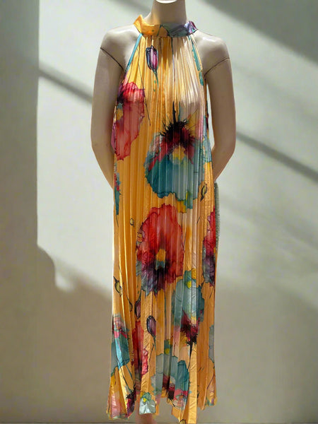 Long Pleated Floral Dress