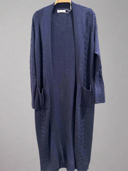 Long Open Front Rib Knit Cardigan